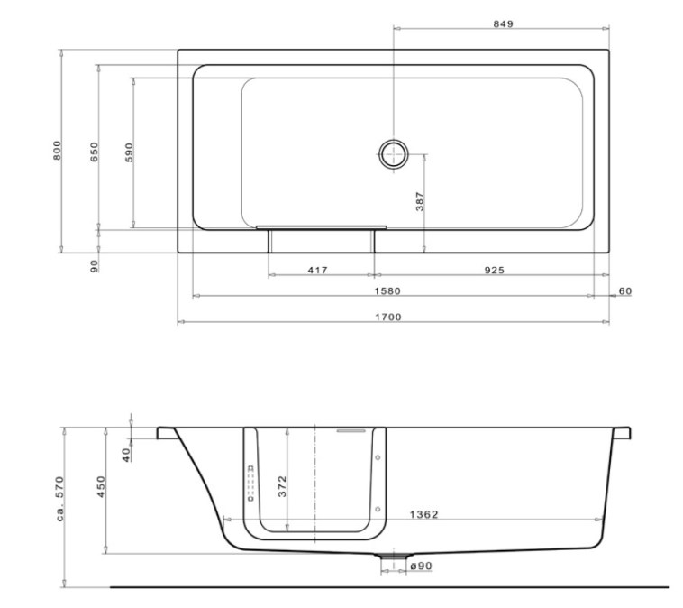 GKI DUOSETLA vana 170x80 cm, s dvířky, se zástěnou a sedátkem, s odnímatelným panelem a rámem, akrylát
