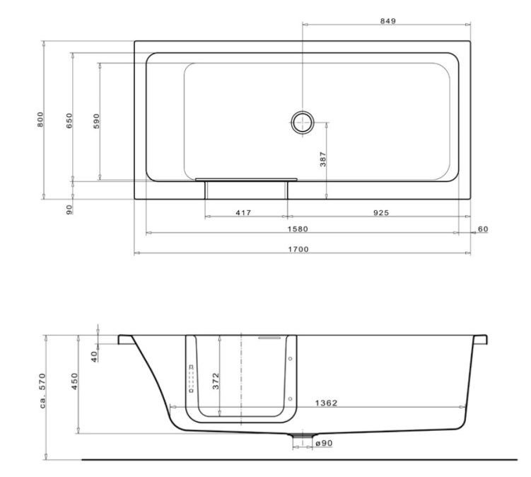 GKI DUOSETLF vana 170x80 cm, s dvířky, se zástěnou a sedátkem, s panelem pro obložení dlaždicemi, akrylát