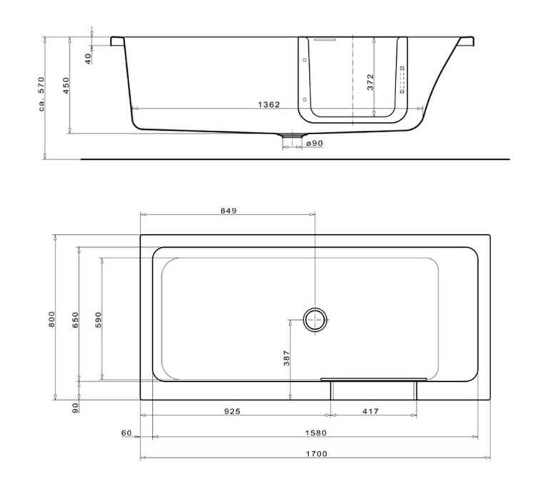 GKI DUOSETRA vana 170x80 cm, s dvířky, se zástěnou a sedátkem, s odnímatelným panelem a rámem, akrylát