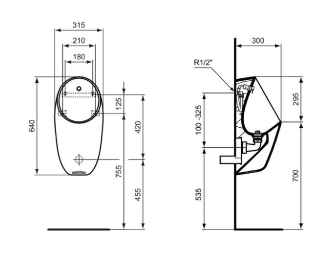 IDEAL STANDARD I.LIFE pisoár s tlakovým splachovačem, zadní přívod vody