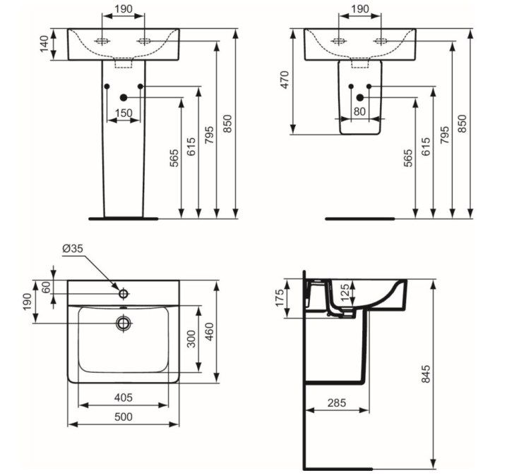 IDEAL STANDARD CONNECT CUBE basin 50 cm, s otvorem pro baterii a přepadem