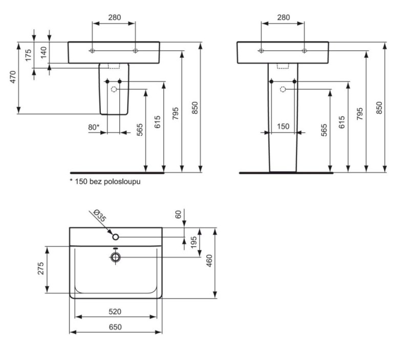 IDEAL STANDARD CONNECT CUBE umyvadlo 65 cm, s otvorem pro baterii a přepadem