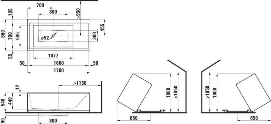 KARTELL LAUFEN volně stojící vana 170x86 cm, s osvětlením, Sentec