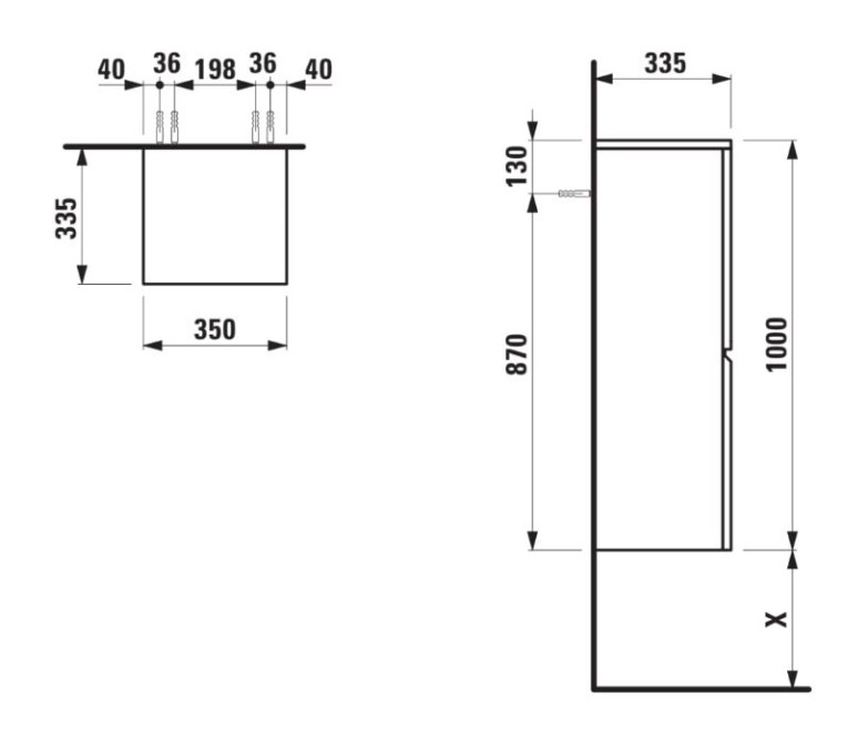 LAUFEN PRO S nízká skříňka 35x33,5x100 cm, 1 dvířka, panty vpravo, wenge