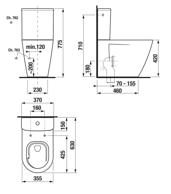 JIKA CUBITO STYLE WC kombi mísa, Vortex/Rimless splachování, Dual-Flush, vario odpad, boční napouštění
