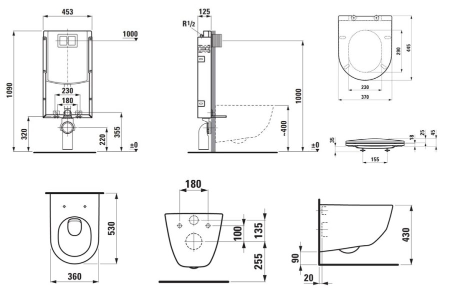 LAUFEN PRO závěsné WC s montážním prvkem Laufen Ineo TW102, Rimless splachování, SoftClose sedátko, chromové tlačítko