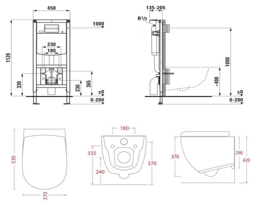 ARTCERAM FILE 2.0 závěsné WC s montážním prvkem Laufen Ineo TW102, Rimless splachování, SoftClose sedátko, černé tlačítko