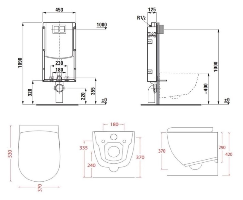 ARTCERAM FILE 2.0 závěsné WC s montážním prvkem Laufen Ineo TW102, Rimless splachování, SoftClose sedátko, černé tlačítko