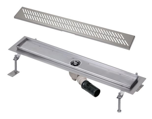 SANELA sprchový žlab 1150 mm, do prostoru, boční odtok DN 50, rošt D, lesklá nerez ocel