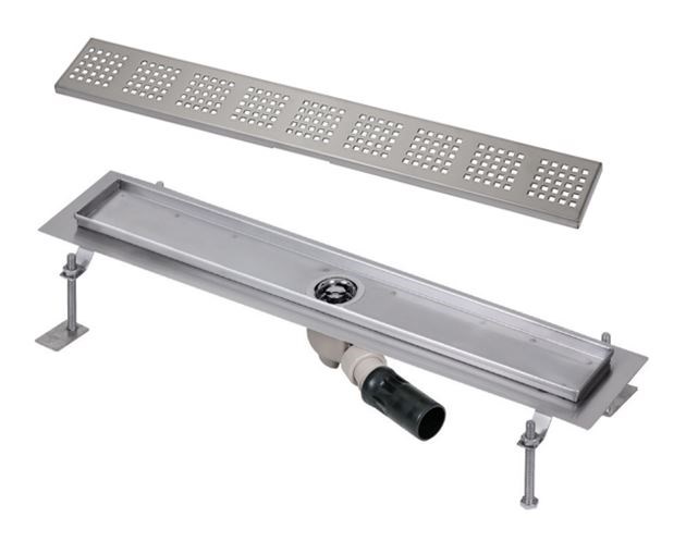 SANELA sprchový žlab 1150 mm, do prostoru, boční odtok DN 50, rošt F, matná nerez ocel