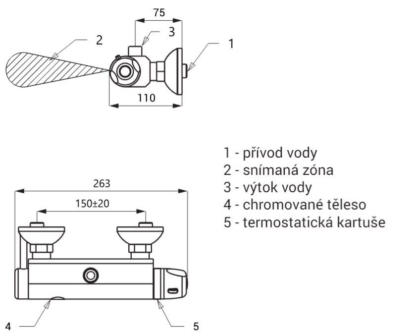 SANELA sprchová nástěnná senzorová termostatická faucets, napájení ze sítě, chrome