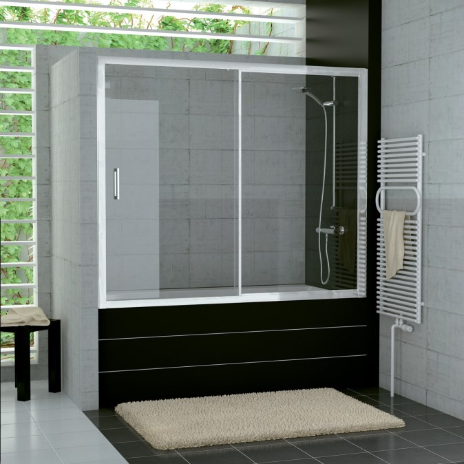 RONAL TOP-LINE TOPB2 vanová zástěna 170x150 cm, posuvná, bílá/sklo čiré