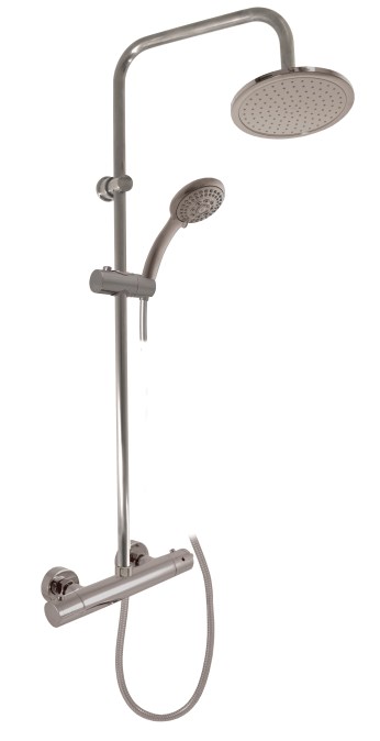RAV SLEZÁK VERONA sprchový set s termostatickou baterií, horní sprcha, ruční sprcha s 5 proudy, tyč, hadice, kartáčovaný metal grey