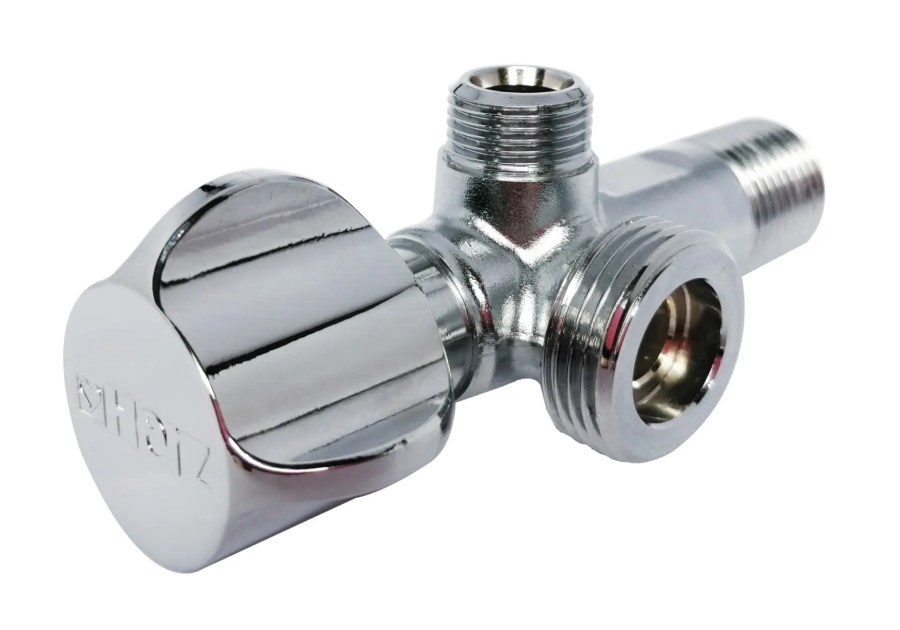 HERZ dvojitý rohový ventil 1/2"x3/4"x3/8", chrom