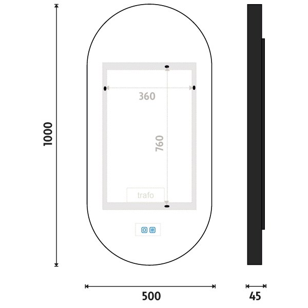 NIMCO ZP 32000 zrcadlo 50x100 cm, reverzibilní, s osvětlením, s regulací stmívání, s regulací teploty světla, se senzorem